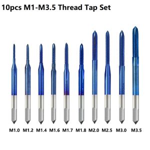 CMCP 10pcs Thread Tap Drill Bit Set M1-M3.5 Metric HSS Machine Thread Plug Tap with Adjustable Tap Wrench Hand Tapping Tools