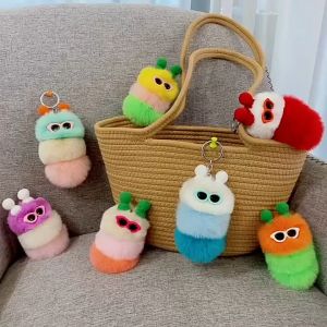 (SG Seller) Caterpillar Keychain Plush Worm Key Ring Color Cute Funny Pompom Plush Cute Keychain Women Bag Pendant Accessories Gifts-WJ115