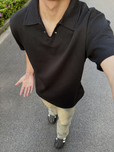 Áo Thun Polo Nam Tay Ngắn Mùa Hè Cổ Chữ V Khuy Kim Loại Vai Cân Đối Chất Lượng Cao Tay Ngắn Năm Phần