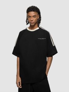 Áo Thun Cotton Tay Ngắn Dáng Rộng Mùa Hè Cho Nam Áo Thun Cổ Tròn Tay Ngắn Sọc Mỹ Cỡ Lớn Thường Ngày