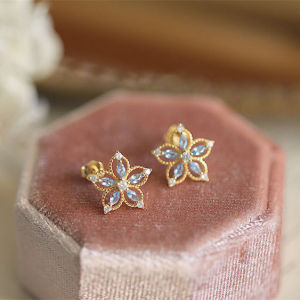 Silver Plated Blue Gemstone Zircon Earrings