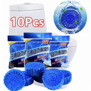 10 Pcs/1 Pack Blue Tablet Soap Automatic Flush Bleach Toilet Bowl Cleaner Stain Remover Tab Tank Bathroom Accessories