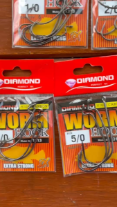 เบ็ดเกี่ยวหนอนยาง Diamond Wormhook  เบ็ดเกี่ยวปลายาง เบ็ดคม ความแข็งแรง 3x