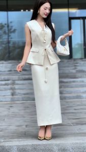 Set bộ HeraDG áo sát nách dáng peplum kèm nơ chân váy suông dài chất Tuytsi SSTBE2012A-J (cả bộ chọn 2 phân loại)
