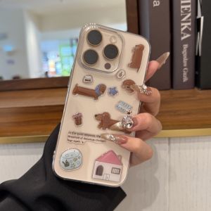 Creative DIY Lightweight Transparent Silicone Drip Glue Sticker Couple Style Apple 16Promax Phone Case Cute Cartoon Design Anti-Fall