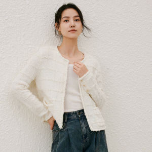 Yigue | Knitted Cardigan Round Collar Plaid Sweater