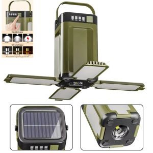 Solar Camping Light,USB/Solar Recharge Portable Lamp with 2000mAh Battery 6 Lighting Modes Outdoor Portable Hanging Tent Light