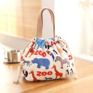Japanese Style Lunch Box Bag Drawstring Waterproof High Aesthetic Value Portable Meal Carrier for Students And Office Workers