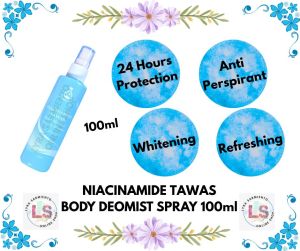 NIACINAMIDE Tawas Body Deomist Refill 250ml & NIACINAMIDE Tawas Body Deomist Spray 100ml (Combo) Odor Eliminator Antibacterial Antiperspirant Refreshing