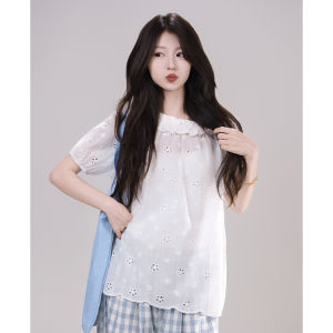 Áo Thun Cotton Trắng Tay Ngắn Thêu Ren Hở Vai Phong Cách Ngọt Ngào Mùa Hè Cho Nữ Áo Thun Cotton Thường Ngày Không Tay