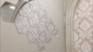 12pcs Modern Creative 3D Silver Mirror Geometric Hexagon Acrylic Wall 8cmX3cmX9cm