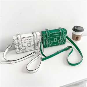 Fashionable Cartoon Comic Womens Crossbody Box Bag Casual Single Shoulder Satchel Handbag PU Leather Magnetic Buckle Clasp