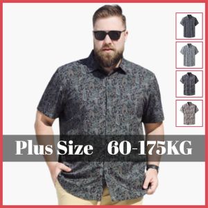 60-175KG Men Plus Size Loose Collar Short Sleeve Tops Man Casual Oversized Big Size Beach Hawaii Floral Printed Shirts