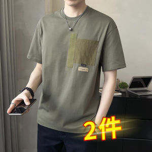Army Green Stylish Color Matching Pocket Short Sleeve T-shirt Mens Summer Loose Fashion Brand ICE Cotton Half Sleeve Top T-shirt