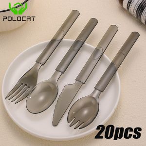 Polocat 1-20pcs Disposable High-End American Western Food Spoon Individually Packaged Salad Light Food Fork Spoon Commercial Thickened Plastic Take