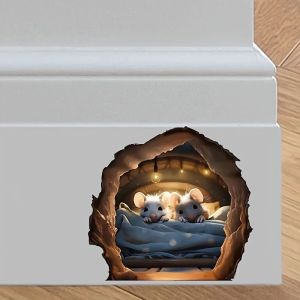 VIKAMA Ấm Áp Lỗ Chuột 3D Decal Dán Tường Tự Dính Chăn Ga Gối Sáng Tạo Lối Vào Trang Trí Phòng Khách Chống Thấm Nước Chống Trầy Xước