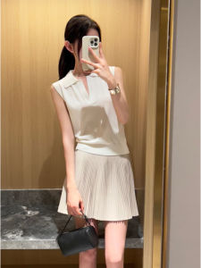 YUEZHONGWEI | Womens Slim Fit Ice Silk Linen Knitted Vest Summer Outerwear Sleeveless Polo Shirt Pure Color Casual Daily Wear