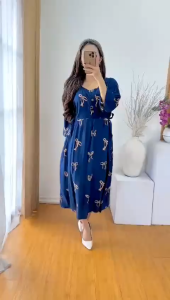 Dress Cibi Jumbo Kancing Depan Ld 120 Bisa Untuk Bumil Dan Busui - Daster Ibu Ibu Motif Pita Besar