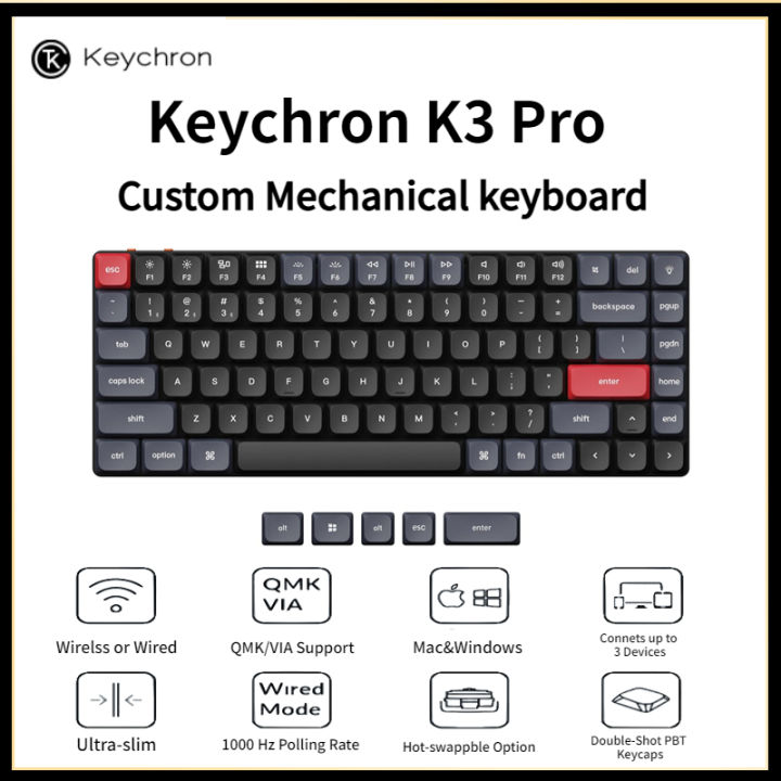 Original Keychron K3 Pro Wireless Mechanical Keyboard Low Profile Keyboard 75% Layout QMK/VIA Support  Bluetooth/Wired  Compatible with Mac Windows Linux