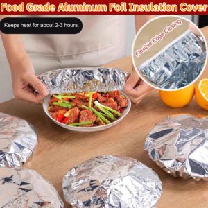 【Reusable】Food Grade Aluminum Foil Insulation Cover Disposable Heat Insulation Bag with Elastic Mouth for Leftovers Dish Cover