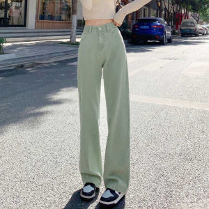 กางเกงยีนส์ กางเกงขากว้าง สีชมพูสตรี ทรงตรงหลวม เอวสูง กางเกงขายาว สีสันสดใส