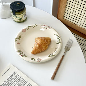 Ceramic Plate  Style Forest System Dessert Cake Snack Breakfast Salad Fruit Plate Home Use Cute round Shape Plant Flower Pattern