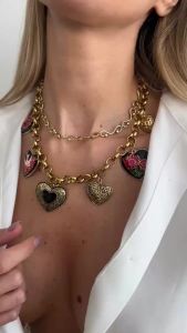 Lacteo Exaggerated Vintage Enamel Pattern Flower Big Love Heart Pendant Necklaces Women Creative Luxury Neck Accessories Jewelry
