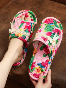 รองเท้าแตะบ้านแบบซักได้สำหรับคู่รัก รองเท้าแตะแบบไม่เกิดเสียง รองเท้าแตะแบบไม่ทำลายพื้น รองเท้าแตะผ้าลายสก็อตแบบป้องกันการลื่น