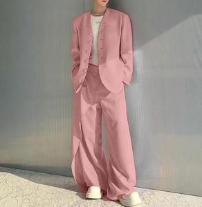 Nam hiệu incerun phong cách đơn giản Bộ V cổ nút lên tay áo dài Blazer chắp vá quần ống rộng phù hợp với (phong cách Hàn Quốc) #241108