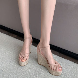 2024 Summer Fashion Thick Heel Sandals Womens Hollow out Rope Strap Slip-On Casual Shoes Korean Style Roman Style Sandals
