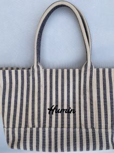 Large Capacity Handbag Womens Shoulder Bag Color Woven Black White Embroidery Japanese Style Cotton Tote Bag for Daily Use