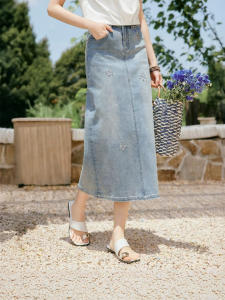 XIANGYING | Butterfly Rhinestones Denim Skirt