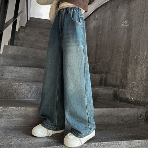 Trendy Straight Leg Denim Jeans Narrow Version Childrens Casual Long Pants for Girls Spring Autumn Seasonal Fashionable Kids Clothes