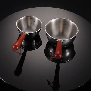 BATHI-HK1 Panci Susu Stainless Steel 304 Gagang Kayu 2 Corong Indikator Ukuran