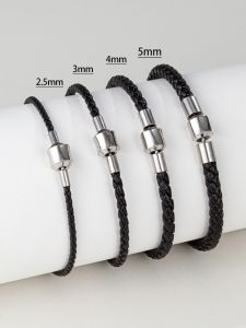 Genuine Leather Silver Buckle Beaded Hand Cord Mens Couple Fashion Simple High End DIY Wear Lucky Pearl Woven Leather Bracelet