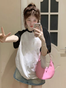 Retro Cotton T-Shirt round Neck Short Sleeve Womens Summer Casual Style Splice Shoulder Top High Sensation White Color