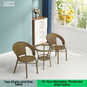 Modern Simple Outdoor Rattan Chair Set For Balcony 3 Pieces