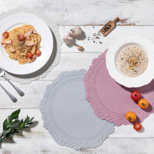 Retro Silicone Dining Table Mat with Embossed Lace Design Heat Resistant Induction Cooker Protective Pad Dining Pad Kitchen Accessories
