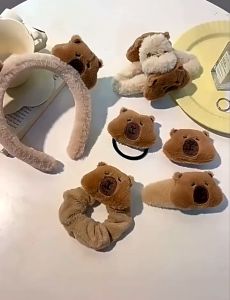 (READY STOCK) Cute Capybara Thin Thick Hairband Headwear Coffee Color Plush Womens Cute Hair Accessories 毛绒可爱卡皮巴拉发箍发簪发夹