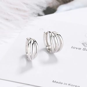 ANENJERY Silver Color Fashion Design Three-layer Twisr Rope Hoop Earrings Tiny Mini Circle Earrings For Women Jewelry