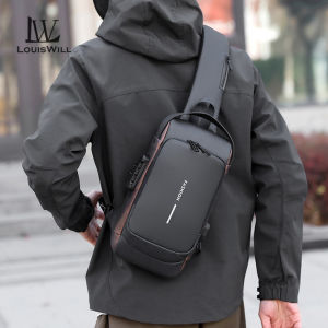 LouisWill Chest Bag for Men - Multi-Functional, Crossbody, Smooth Zipper, Waterproof, Anti-Theft, Code Lock, Casual, Street, Messenger, Versatile, Fashion, Travel, Business Bag - for Leather, Sandang, Beg
