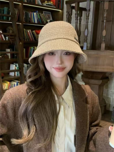 Korean Style Fashionable Butterfly Knot Fisherman Hat Womens Autumn Winter New Elegantly Warm Ear Protection Face Slimming Bucket Hat