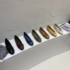 รองเท้าส้นเตี้ยบัลเล่ต์นุ่มสบายสําหรับผู้หญิงหัวกลมและปมผีเสื้อพื้นรองเท้านุ่มส้นแบนสไตล์เกาหลีเรียบง่าย