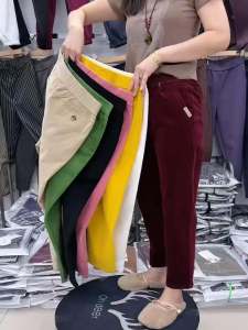 กางเกงขายาวทรงตรงเอวสูงสำหรับผู้หญิง ทรงหลวม สไตล์เกาหลี กางเกงขายาวทรงตรงสีน้ำตาลแดง กางเกงขายาวลำลอง