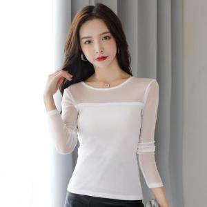 Black Lace Long Sleeve Base Shirt Womens Inner Wear Autumn Fashion Small Shirt Mesh Underwear Casual Commute Slim Fit T-Shirt