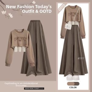 YINGKETUO | Plus Size Stylish Casual Set Short Sweatshirt & Trousers 2pcs