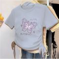 Baju kaos crop Butterfly anak perempuan import kece kerut serut umur 1-10 tahun. 