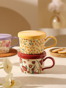 French Vintage Aesthetic Lid Ceramic Mug High-end Luxurious Couples Use