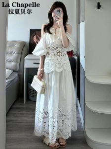 กระโปรงทรงเอผ้าลูกไม้สีขาว La Chapelle ฤดูร้อนปี 2025 ดีไซน์ใหม่ เอวสูง ทรงหลวม สไตล์เกาหลี