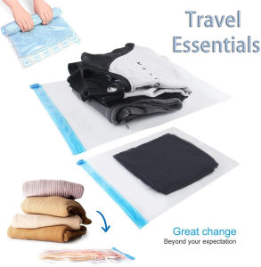 Travel Essentials Clear Storage Bags Hand Roll Durable Space Saver Compression Bags For Clothes Clothing Suitcase Organizer
